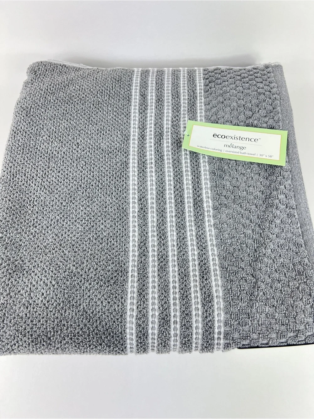 Ecoexistence Oversized Bath Towels Medium Gray White Stripe Soft Cotton 2 Pc NEW